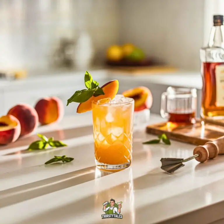 Peach Basil Whiskey Smash Cocktail Recipe