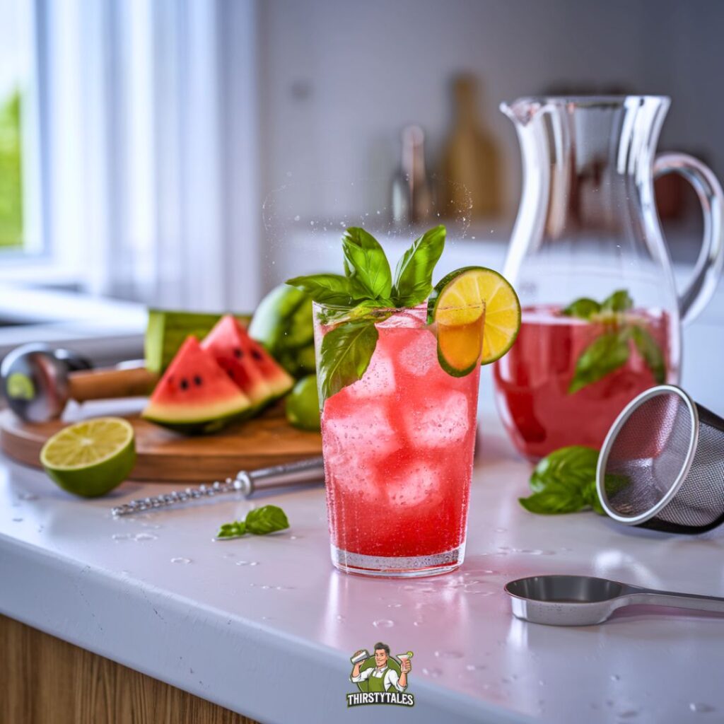 Watermelon Basil Spritzer Mocktail Recipe