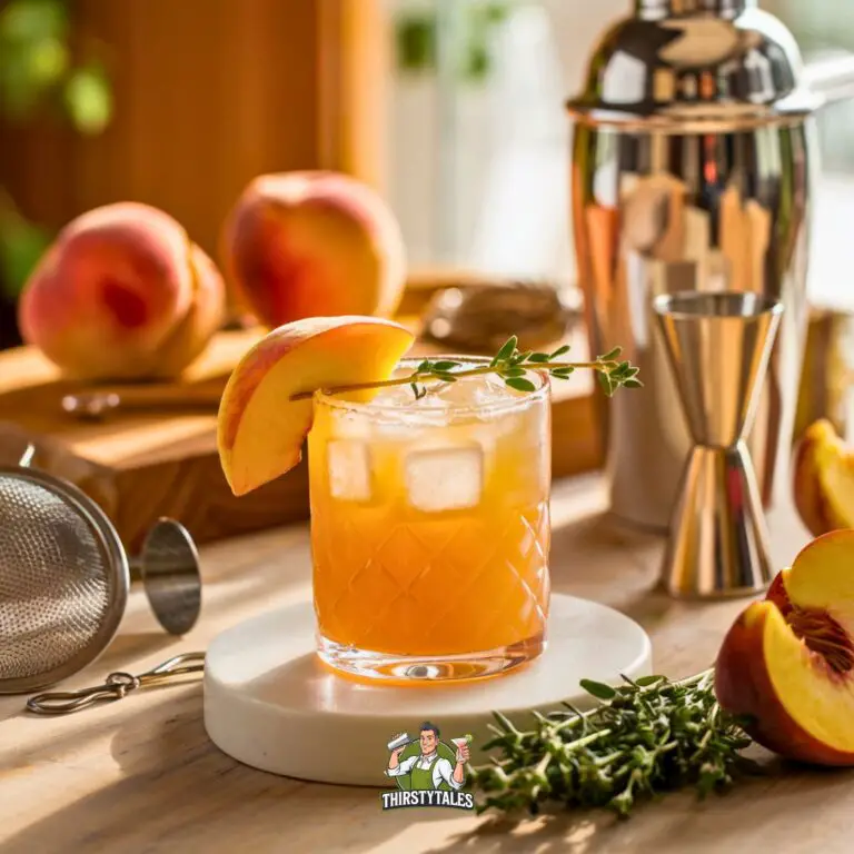Peach and Thyme Whiskey Sour Cocktail Recipe