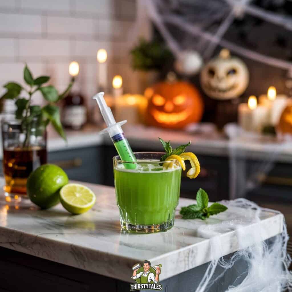 Green Goblin Sour with Syringe Cocktail Recipe