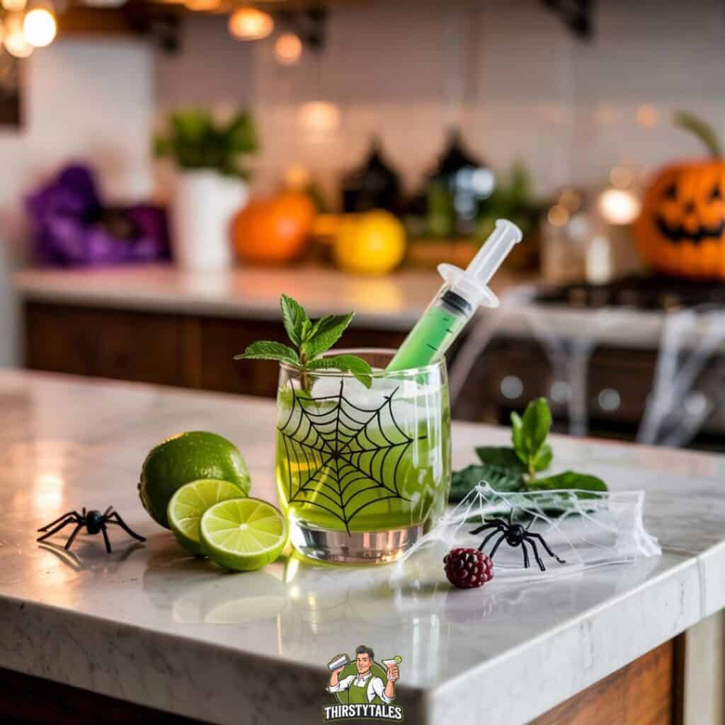 Spider’s Web Gin Fizz with Syringe Cocktail Recipe