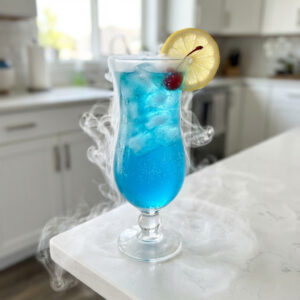Dry Ice Blue Lagoon with Blue Curacao Cocktail Recipe