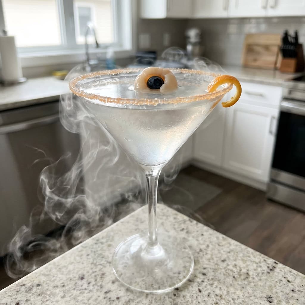 Foggy Eyeball Martini with Lychee and Dry Ice Cocktail Recipe