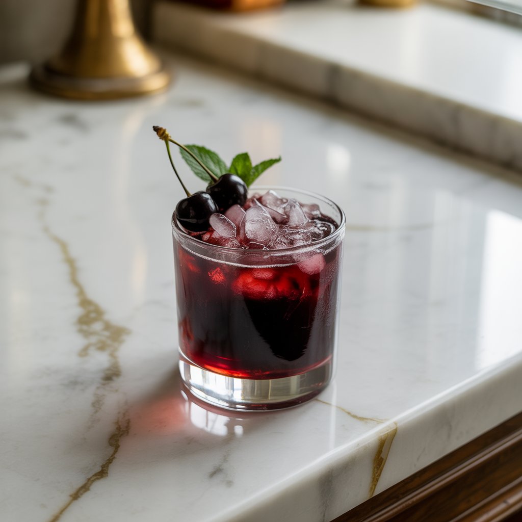 Spooky Black Cherry Bourbon Smash Cocktail Recipe