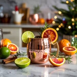 Holiday Citrus Mule with Blood Orange and Lime Cocktail