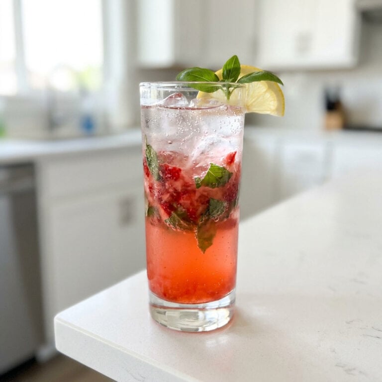 Strawberry Basil Lemon Soda Mocktail Recipe