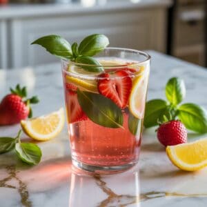 Strawberry Basil Lemon Soda Mocktail Recipe