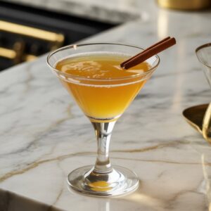 Spiced Ginger Lemon Drop with cinnamon stick garnish