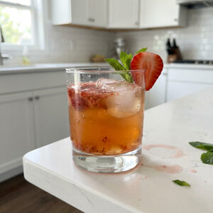 Hot Honey Strawberry Bourbon Smash Cocktail Recipe