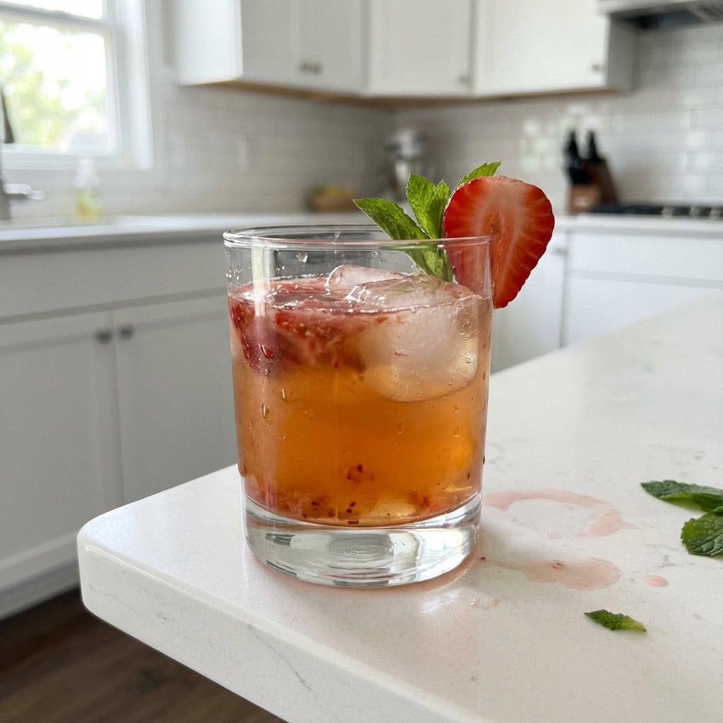 Hot Honey Strawberry Bourbon Smash Cocktail Recipe
